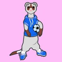 Ferret icon of an athlete with a ball on the front. Mink mascot. Cartoon vector mink icon for web design