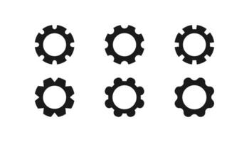 Set of gear cogwheel icons in black color. Machine mechanism in flat design. Isolated settings icon. Cog wheel illustration. Engine sign in round silhouette. Circle sign of gear. Vector EPS 10.