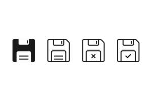 Floppy disk icon. Save file symbol. Retro file storage. Backup archive sign. Floppy disk memory diskette. Isolated collection of error and success data save. Disk pictogram. Vector EPS 10.