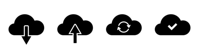 Upload and download to cloud. Internet cloud service. Loading and checkmark icon vector