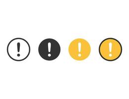 Exclamation mark icons. Caution sign in circle with black, white and yellow colors. Transparent outline alert icon. Warning and risk illustration. Round error or stop sign. Isolated template. vector