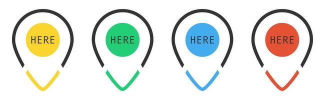 Location pin tag. Pointer marker set on white background. Position pinner in flat design. Modern design of direction marker. Isolated gps pin collection. Vector EPS 10.