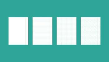 Set of paper sheet. Blank notebook with lines and grid. Diagonal lines and straight in flat design on white paper. School diary notepad. Blank notepaper with shadow. Vector EPS 10.