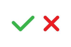 Correct and wrong checkmark sticker. Isolated yes and no tick. Positive and negative survey icon. Red cross sign and green check mark. Right and error icons. Vote sign with negative symbol. EPS 10. vector