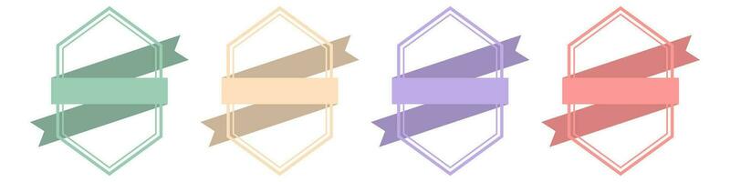 Frame border set with colorful ribbons. Transparent frame with ribbon badge on white background. Isolated collection of vintage emblem with curved ribbon. Vector EPS 10.