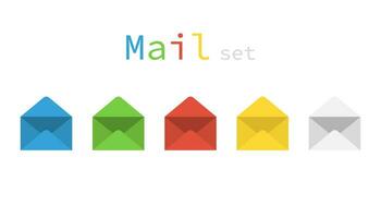 Set of colored mail envelope. Template of letter icons. Email sign in green, blue, red and yellow colors. Mockup of mail icon in flat desing . E-mail set in simple modern style. Vector EPS 10.