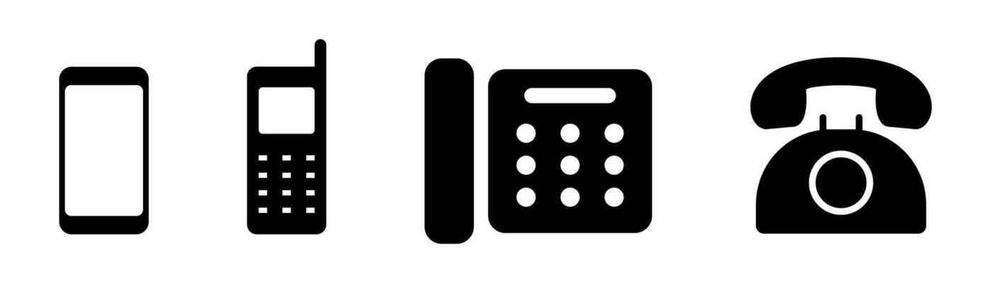 Phone icons set. Mobile device in black. Smartphone symbol. Contact us set.