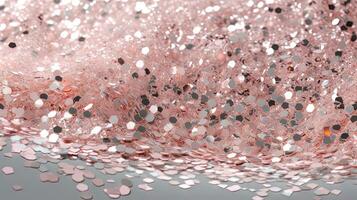 Abstract shiny background with pink glitter. Scattered confetti sparkles with light rose pastel color. Generated AI. photo