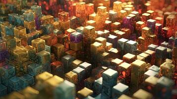 Abstract background with structure of cubes. Colorful cubes texture for technology backdrop. Generated AI. photo