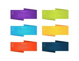 Infographic banner with steps from 1 to 6. Information chart diagram. Graphic template with editable headline and lorem ipsum. Business brochure. Isolated mockup of timeline workflow. vector