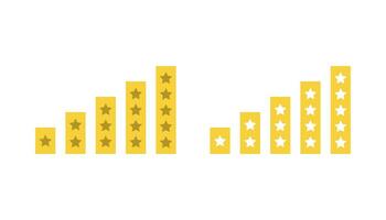 clasificación evaluación con estrellas. calidad realimentación desde 1 a 5 5 puntos. satisfacción comentario. positivo y negativo rango. oro estrellas modelo. amarillo rango símbolo. vector eps 10