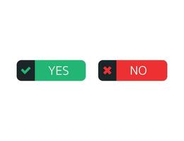Yes and no buttons. Correct and incorrect. Flat design of green and red buttons. Check mark and cross. Positive and negative symbol. Isolated choice icons. Vector EPS 10.