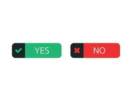 Yes and no buttons. Correct and incorrect. Flat design of green and red buttons. Check mark and cross. Positive and negative symbol. Isolated choice icons. Vector EPS 10.