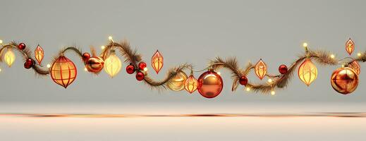 Navidad temática lamparas y guirnaldas con acogedor fiesta luces. Navidad ornamento con brillante juguetes generado ai. foto
