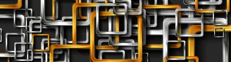Golden and metallic squares abstract technology banner vector