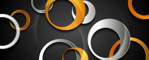 Golden and silver glossy circles abstract technology background vector