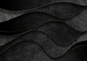 Black grunge corporate wavy background with golden lines vector