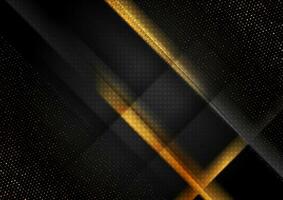 Black tech geometric background with golden dots vector