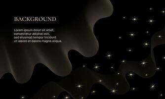 Vector Gold waves on dark, glitter with sparkles. Background with magic dust glows little stars.
