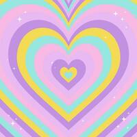 Groovy heart background. Retro psychedelic abstract illustration. Y2k cartoon Valentine poster. Vector rainbow print