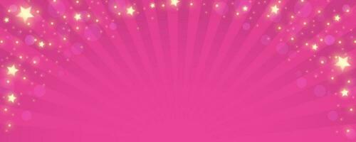 Sunburst pink background. Cartoon radial light backdrop. Retro comic pattern with rays and sparkles and stars. Vector wallpaper