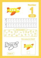 Learning numbers. Number 1. Trace, color, count vector