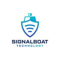 Modern logo combination of ship and signal vector