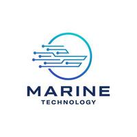 Modern logo combination of ship and circuit. It is suitable for ship technology companies.Print vector