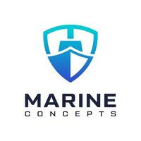 Modern shield shaped ship logo vector