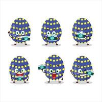 Photographer profession emoticon with dark blue easter egg cartoon character vector