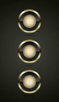 Three Luxury Gold and premium quality badge button design, 3 luxury circle on dark background template vector
