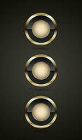 Three Luxury Gold and premium quality badge button design, 3 luxury circle on dark background template vector