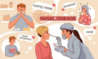 Nasal Disease Flat Collage vector