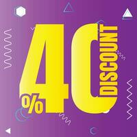 40 percent discount deal sign icon, 40 percent special offer discount vector, 40 percent sale price reduction offer design, Friday shopping sale discount percentage icon design vector