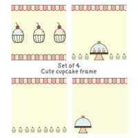 Set of 4 cute cupcake frame.  background illustration vector