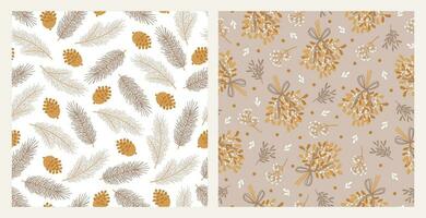 Set of two christmas botanical seamless patterns. vector