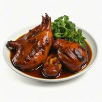 Chicken Adobo Flavorful Dish on a Clean White Background, AI Generated photo