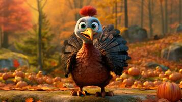 Thanksgiving turkey in funny cartoon style. Happy bird photo