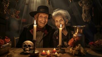 Dressed up in costumes, grandparents celebrate Halloween. photo