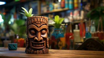 Summer refreshing tiki cocktail on the background of a bar counter photo