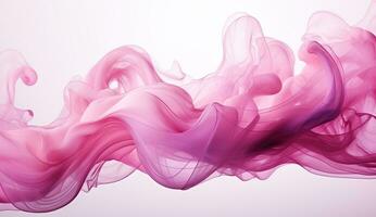 Generative AI, Flowing light pink, viva magenta smoke with splashes. Soft fluid banner, spring female mood, 3D effect, modern macro realistic abstract background illustration, ink in water effect photo
