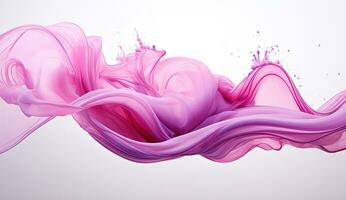 Generative AI, Flowing light pink, viva magenta smoke with splashes. Soft fluid banner, spring female mood, 3D effect, modern macro realistic abstract background illustration, ink in water effect photo