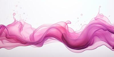 Generative AI, Flowing light pink, viva magenta smoke with splashes. Soft fluid banner, spring female mood, 3D effect, modern macro realistic abstract background illustration, ink in water effect photo