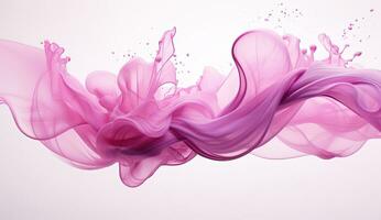 Generative AI, Flowing light pink, viva magenta smoke with splashes. Soft fluid banner, spring female mood, 3D effect, modern macro realistic abstract background illustration, ink in water effect photo