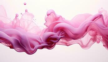 Generative AI, Flowing light pink, viva magenta smoke with splashes. Soft fluid banner, spring female mood, 3D effect, modern macro realistic abstract background illustration, ink in water effect photo