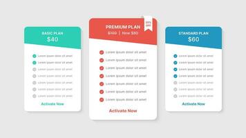 Pricing Table Packages Comparison Infographic Template Design vector