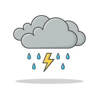 Rain Cloud With Raindrops And Thunder Strom Vector Icon Illustration. Weather Phenomena Symbol