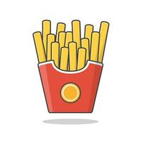 French Fries In Paper Box Vector Icon Illustration. Potato Fries In Fast Food Box Icon