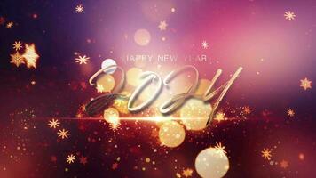 2024 Happy New Year golden text with gold snowflakes video