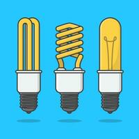 Set Of Light Bulb Vector Icon Illustration. Incandescent Or Fluorescent Energy Saving Light Bulb